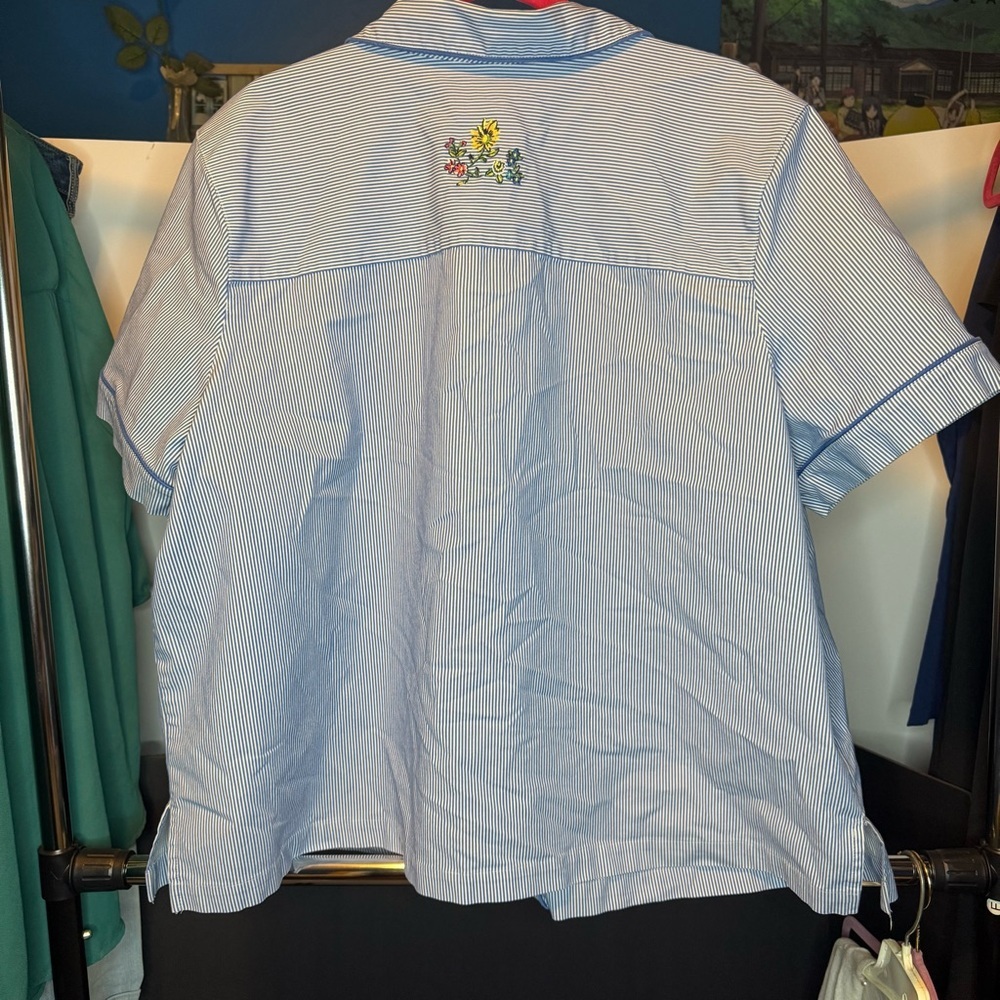 Koret Woman size 22W Blue and White Striped Short Sleeve Button Down Shirt - Picture 8 of 8